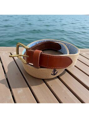 VINEYARD VINES Men's Navy Blue Anchor Print Belt Size 30